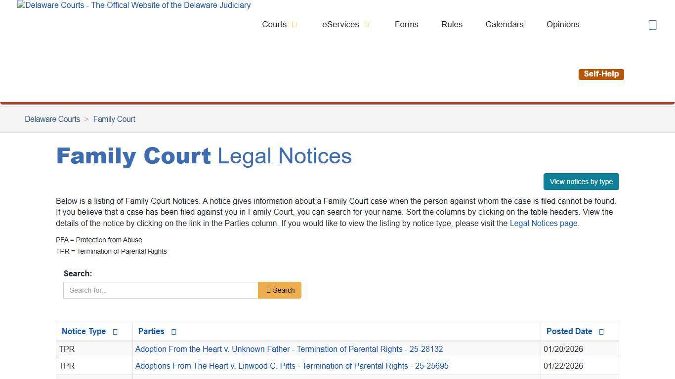 Legal Notices - Family Court - Delaware Courts - State of Delaware